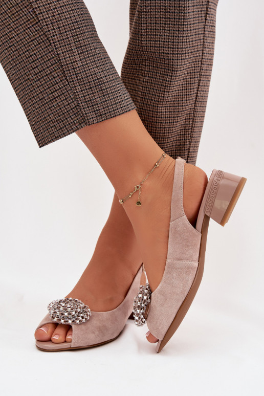 Sandálias femininas Feminino Klocke com enfeites D&A CR61-3030 bege