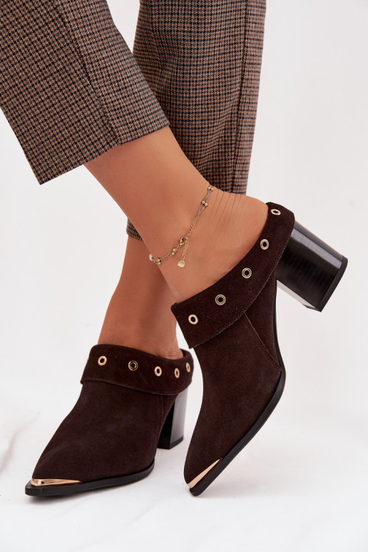 chinelos de camurça estilo vaqueiro Feminino com salto D&A CR61-3059 CzekoladoParae