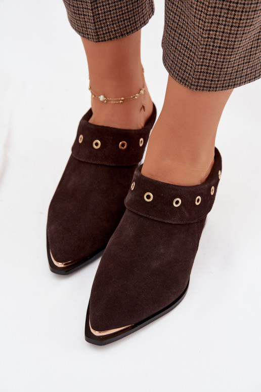 chinelos de camurça estilo vaqueiro Feminino com salto D&A CR61-3059 CzekoladoParae