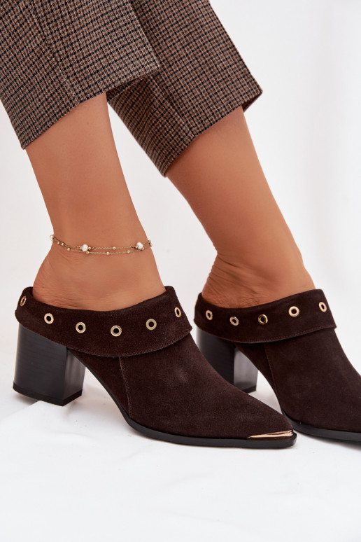 chinelos de camurça estilo vaqueiro Feminino com salto D&A CR61-3059 CzekoladoParae