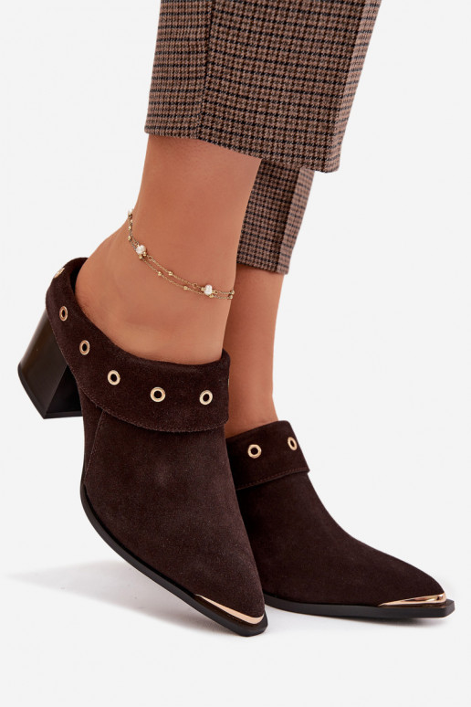 chinelos de camurça estilo vaqueiro Feminino com salto D&A CR61-3059 CzekoladoParae