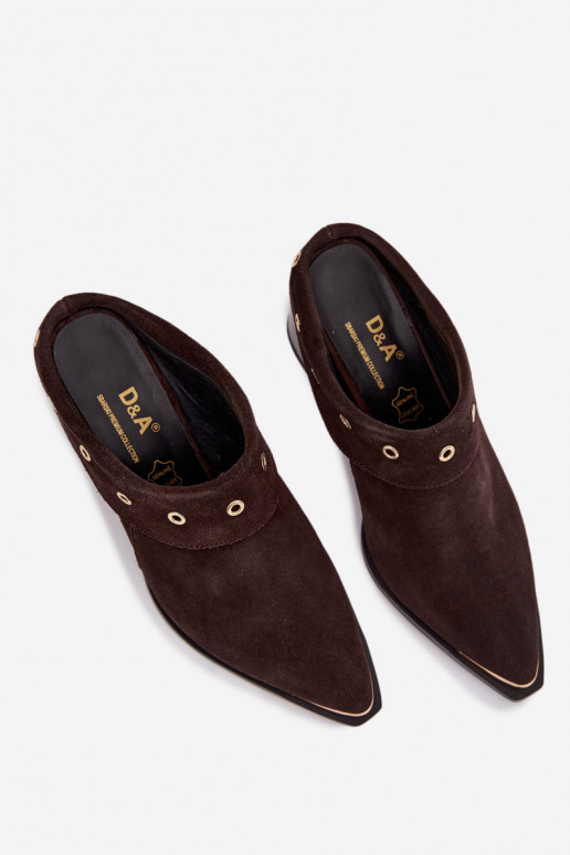 chinelos de camurça estilo vaqueiro Feminino com salto D&A CR61-3059 CzekoladoParae