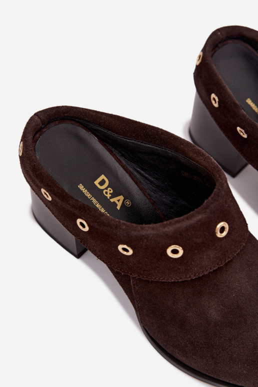 chinelos de camurça estilo vaqueiro Feminino com salto D&A CR61-3059 CzekoladoParae