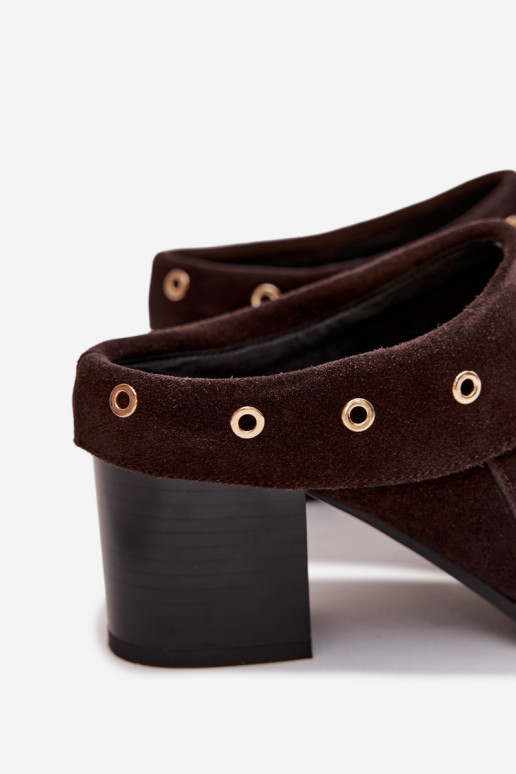 chinelos de camurça estilo vaqueiro Feminino com salto D&A CR61-3059 CzekoladoParae