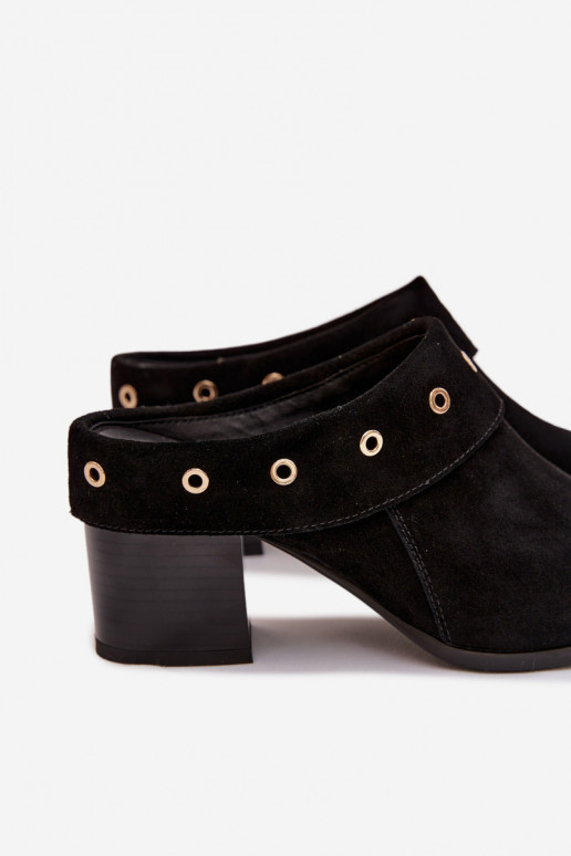 chinelos de camurça estilo vaqueiro Feminino com salto D&A CR61-3059 cor preta