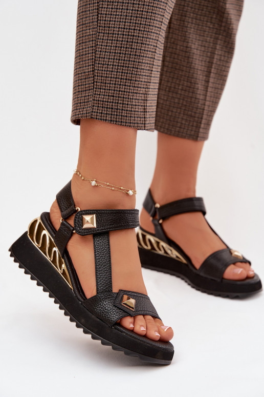 Sandálias femininas Feminino com uma plataforma D&A CR61-3070 cor preta