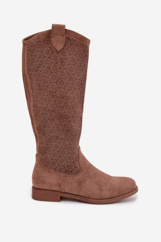 botas femininas com elementos abertos com salto largo S.Barski HY61-8022 cor marrom