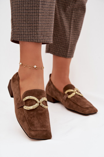 Mocassins femininos de camurça com detalhes dourados D&A CR61-3115 cor marrom 2