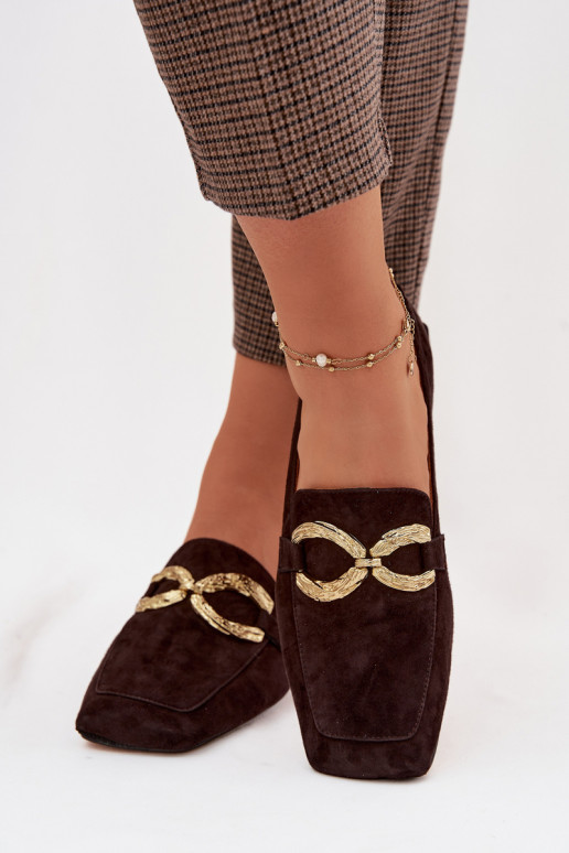 mocassins femininosHabilitadoturalnego de camurçau cor dourada Detal D&A CR61-3115 CzekoladoParae