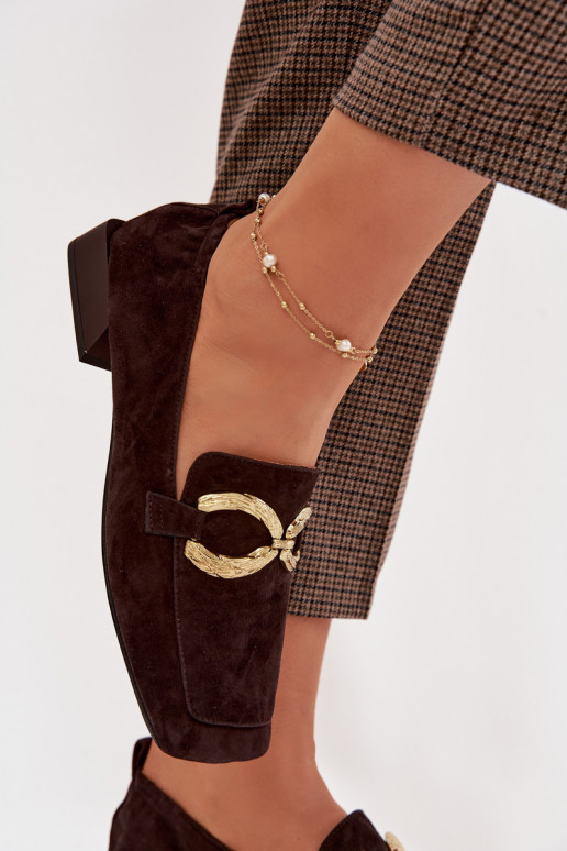 mocassins femininosHabilitadoturalnego de camurçau cor dourada Detal D&A CR61-3115 CzekoladoParae