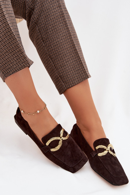 mocassins femininosHabilitadoturalnego de camurçau cor dourada Detal D&A CR61-3115 CzekoladoParae