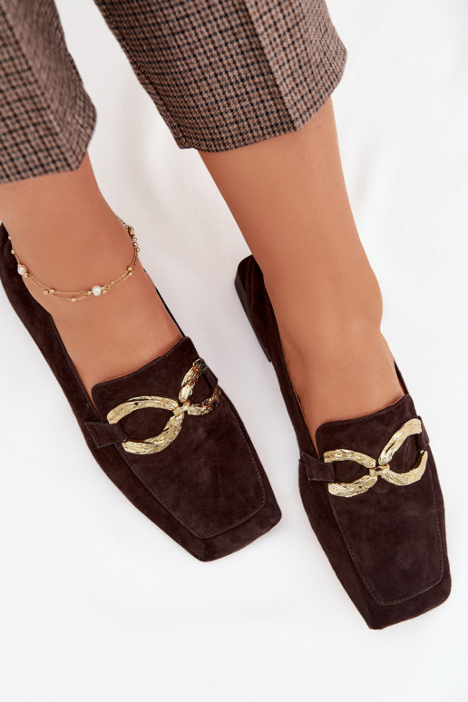 mocassins femininosHabilitadoturalnego de camurçau cor dourada Detal D&A CR61-3115 CzekoladoParae