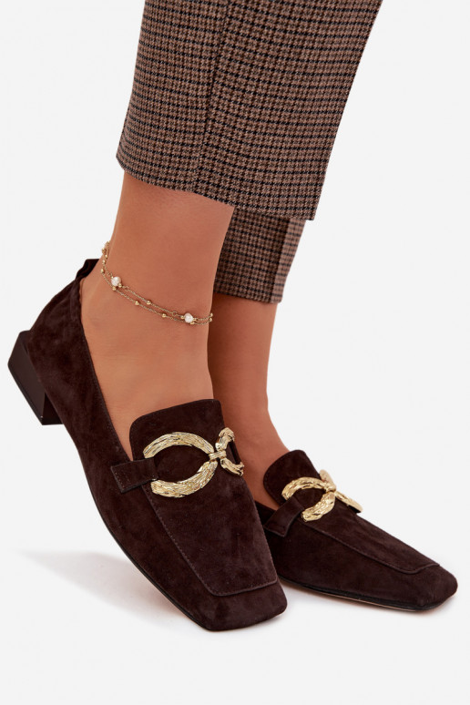 mocassins femininosHabilitadoturalnego de camurçau cor dourada Detal D&A CR61-3115 CzekoladoParae