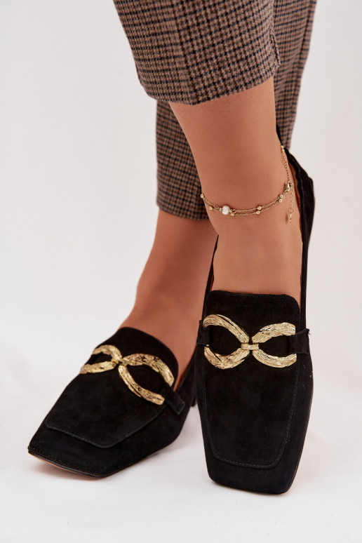 mocassins femininosHabilitadoturalnego de camurçau cor dourada Detal D&A CR61-3115 cor preta