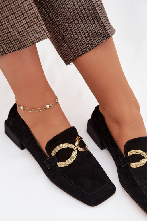 mocassins femininosHabilitadoturalnego de camurçau cor dourada Detal D&A CR61-3115 cor preta