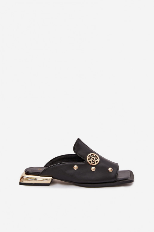 Chinelos de couro Ze cor douradami Ozdobami D&A CR61-3060 cor preta