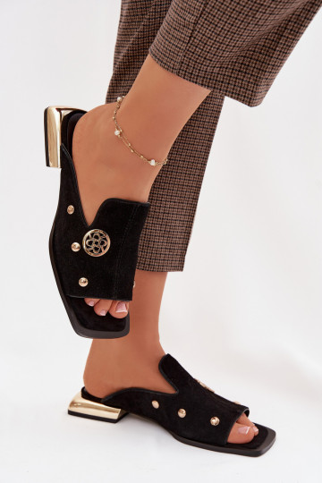 chinelos de camurça Ze cor douradami Ozdobami D&A CR61-3061 cor preta