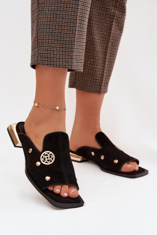 chinelos de camurça Ze cor douradami Ozdobami D&A CR61-3061 cor preta