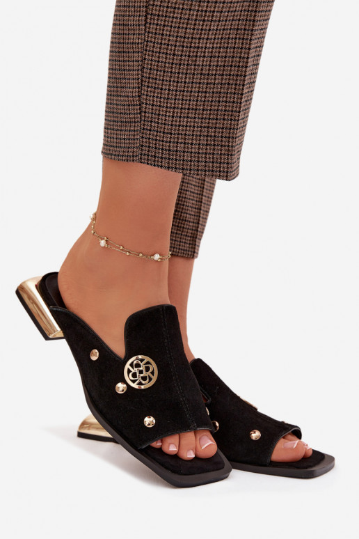 chinelos de camurça Ze cor douradami Ozdobami D&A CR61-3061 cor preta