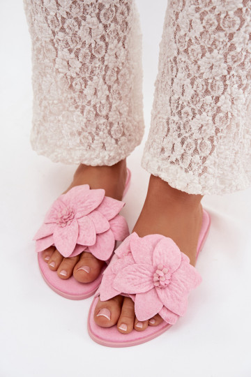 Chinelos femininos em tom rosa com motivos florais Elzoria