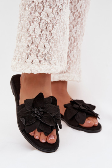 isósceles Chinelos femininos Com decoraçõesi com motivos floraisami cor preta Elzoria 2