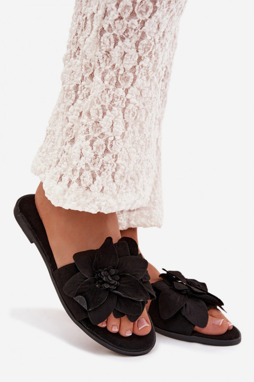 isósceles Chinelos femininos Com decoraçõesi com motivos floraisami cor preta Elzoria