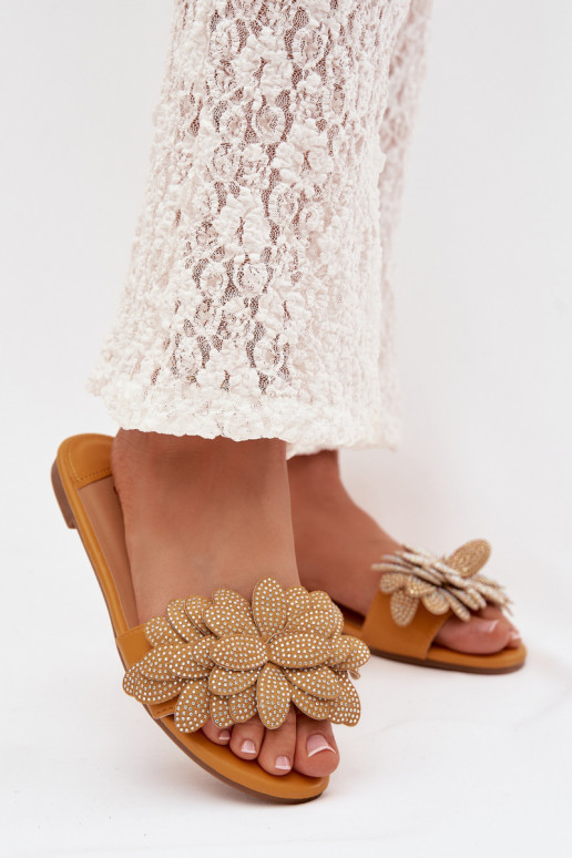 Chinelos Apartamento feminino Com decoração cor amarela Grelora