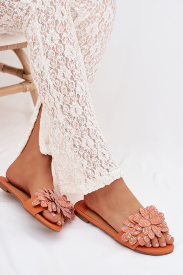 Chinelos femininos laranja com decoração Grelora