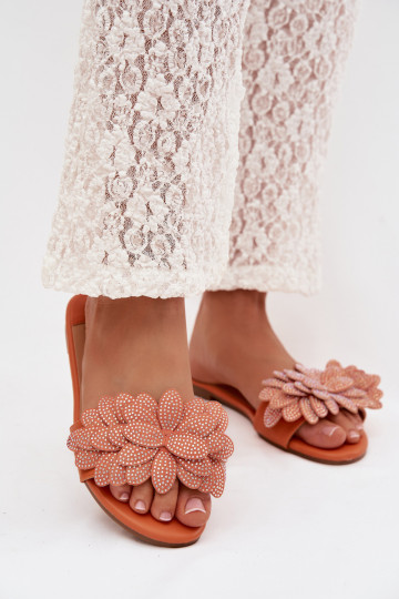 Chinelos femininos laranja com decoração Grelora 2