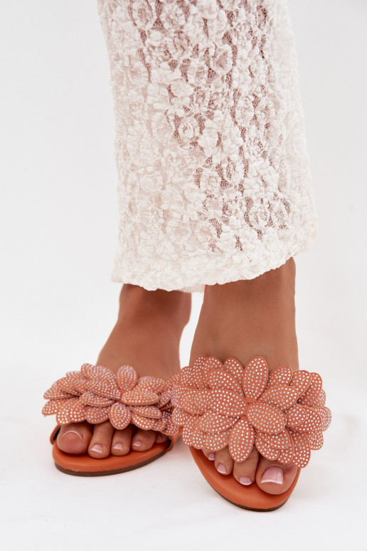 Chinelos Apartamento feminino Com decoração cor laranja Grelora