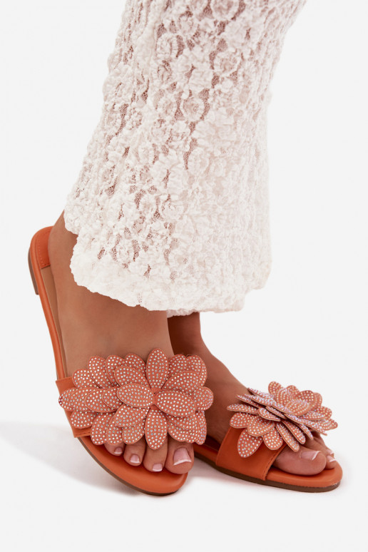 Chinelos Apartamento feminino Com decoração cor laranja Grelora