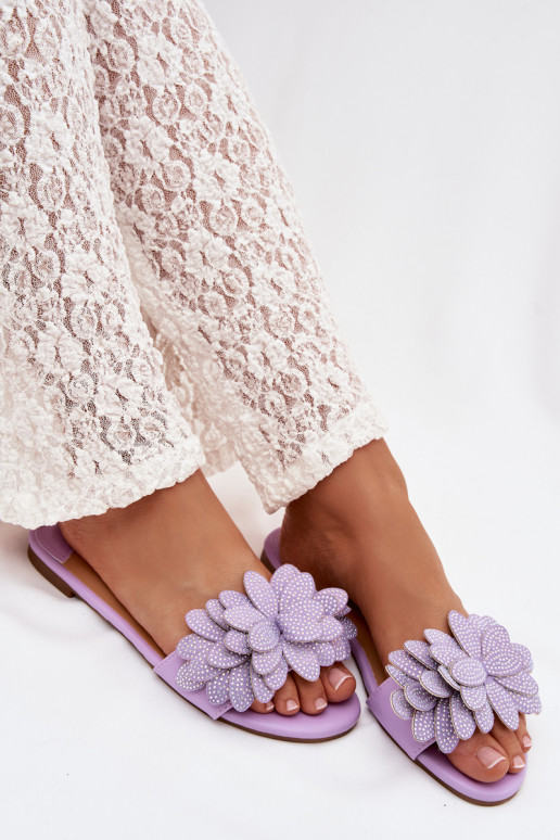 Chinelos Apartamento feminino Com decoração Cor violeta Grelora