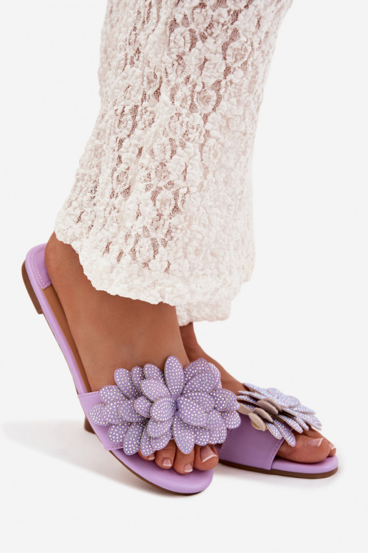 Chinelos Apartamento feminino Com decoração Cor violeta Grelora