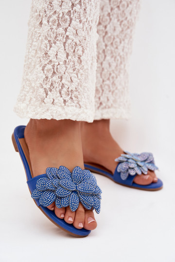 Chinelos Apartamento feminino Com decoração azul escuro Grelora 2