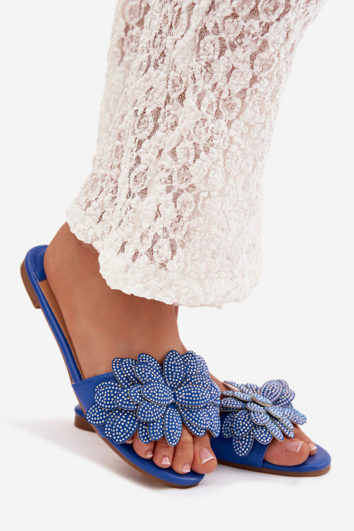 Chinelos Apartamento feminino Com decoração azul escuro Grelora