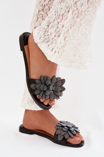 Chinelos Apartamento feminino Com decoração cor preta Grelora