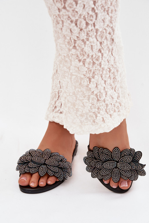 Chinelos Apartamento feminino Com decoração cor preta Grelora