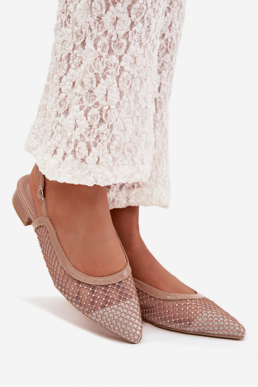 grade Bailarinas com salto aberto bege Pyvona