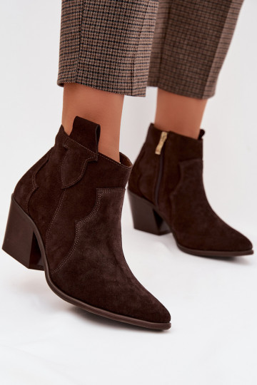 Botins de estilo cowboy de camurça natural chocolate 2