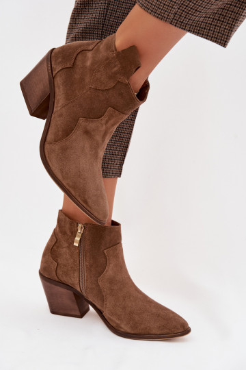 Botins de estilo cowboy de camurça natural caqui