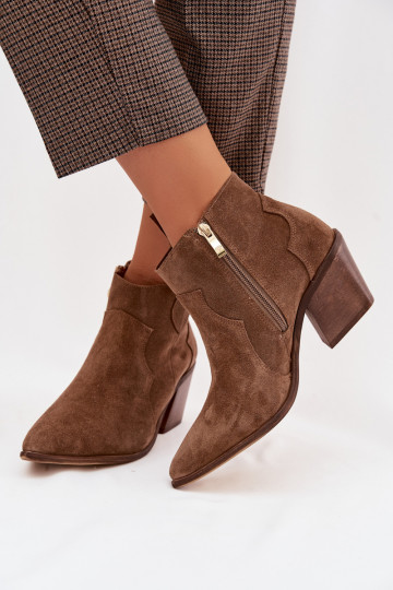 Botins de estilo cowboy de camurça natural caqui 2