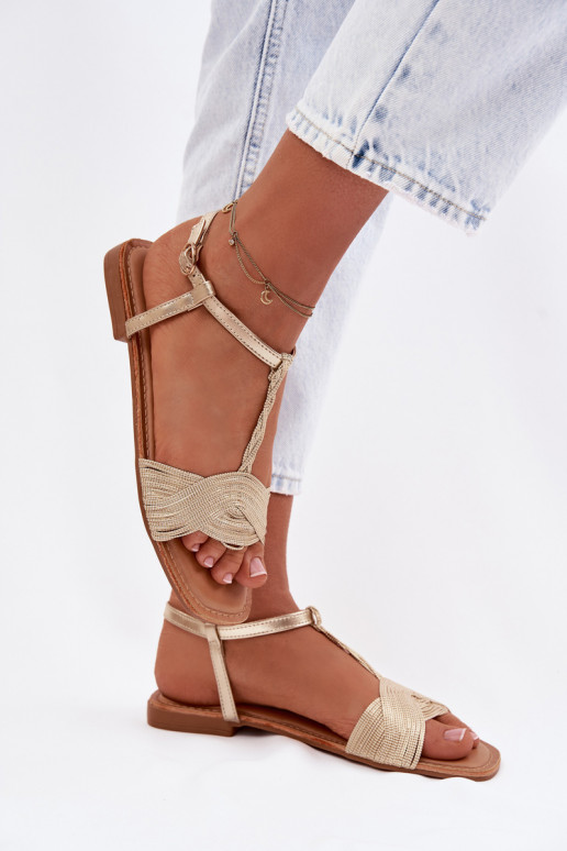 Sandálias rasteiras para mulheres cor dourada Nexora