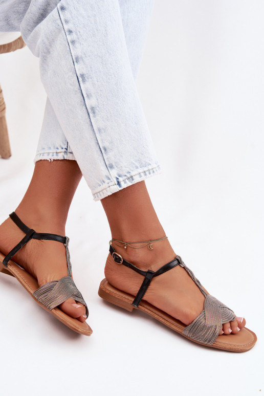 Sandálias rasteiras para mulheres cor preta Nexora