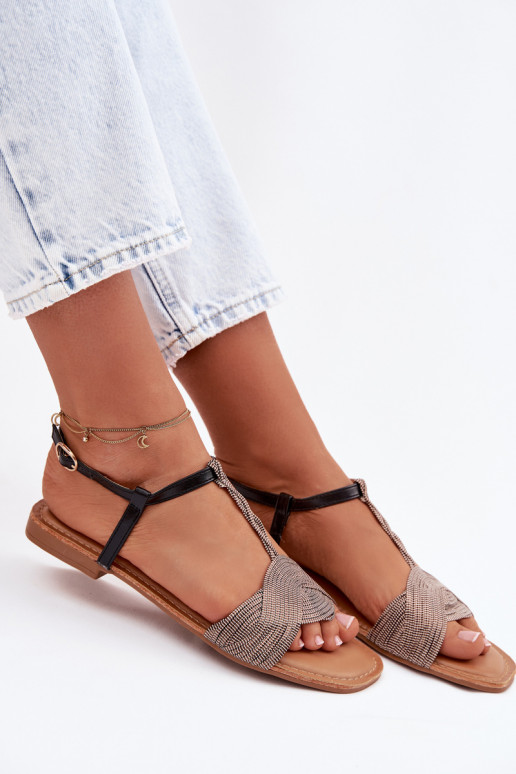 Sandálias rasteiras para mulheres cor preta Nexora