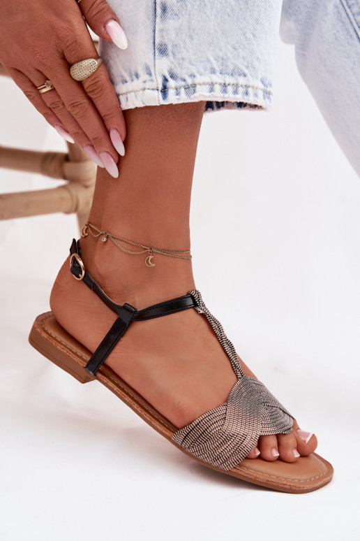 Sandálias rasteiras para mulheres cor preta Nexora