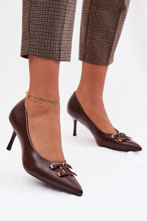 sapatos de salto alto Sapato com enfeites Eko Pele CzekoladoParae Fivara