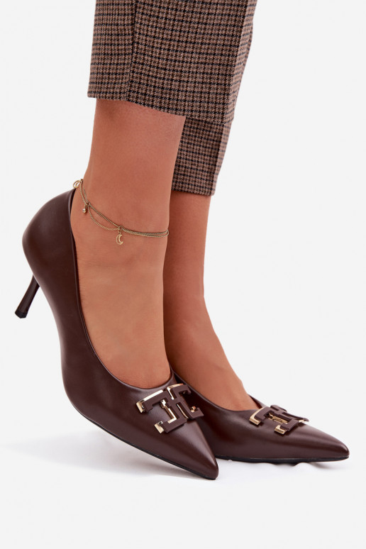 sapatos de salto alto Sapato com enfeites Eko Pele CzekoladoParae Fivara