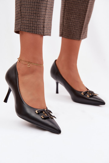 Sapatos de salto alto com ornamentos de couro sintético pretos Fivara 2
