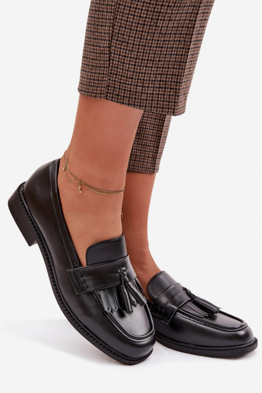 mocassins femininos Eko Pele com franjas cor preta Galera