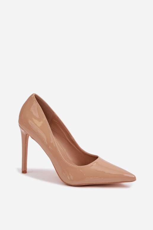 com efeito verniz sapatos de salto alto de couro ecológico bege Jonira